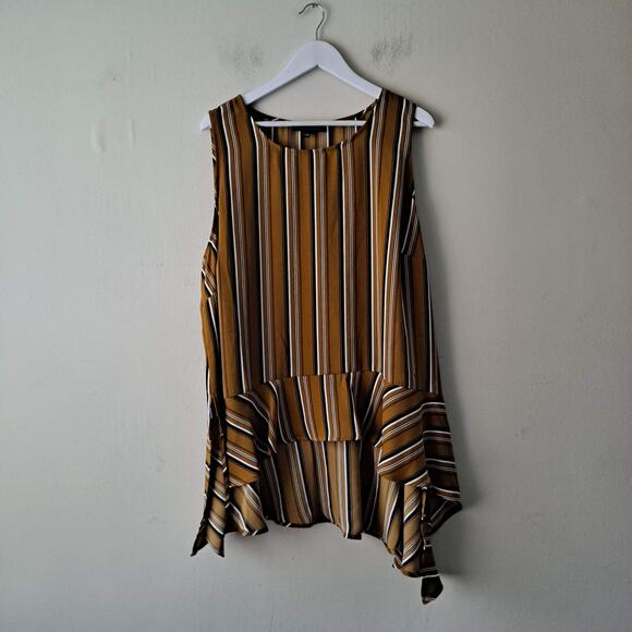 Eloquii Top Striped Sleeveless Asymmetrical Hi Lo Tank Blouse Gold Black Size 22 - Picture 4 of 11